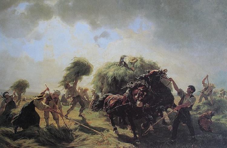 Rudolf Koller Heuernte bei drohendem Gewitter oil painting image